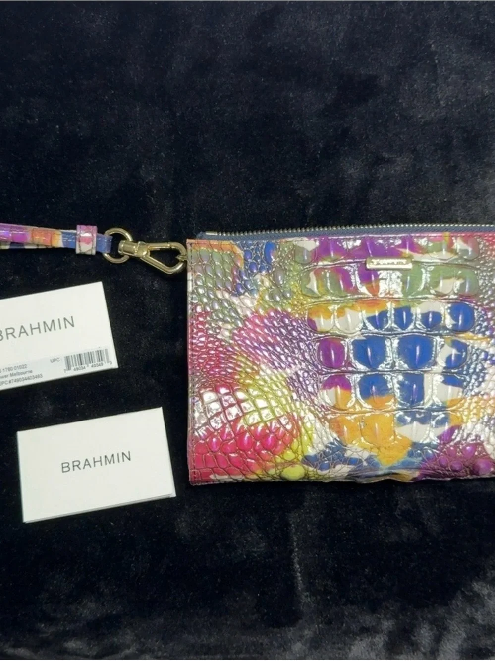 Brahmin Daisy Wristlet Oyster Melbourne Embossed Leather Multi Color NWT